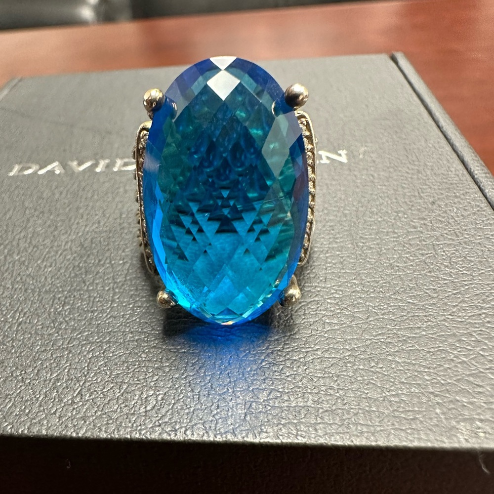 David Yurman Ring Blue Topaz with Diamonds